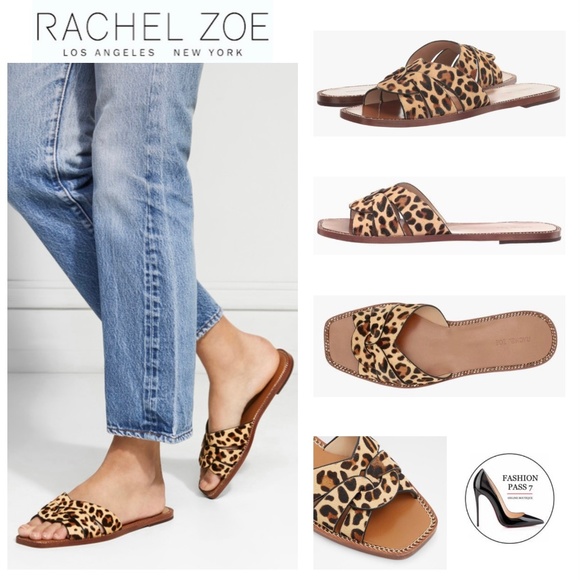 Rachel Zoe Farrow Cross Front Leopard Slides Sandals animal print mules flat 6.5 - Picture 1 of 14